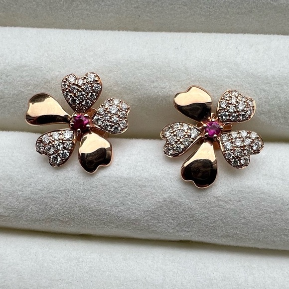 Effy Jewelry - Effy 14K Rose Gold Ruby & Diamond Flower Earrings